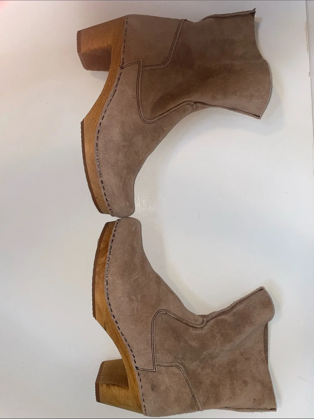 EUC Sanita Tan Suede Leather Booties w/ Wood Clog Soles - Sz 38 (7)